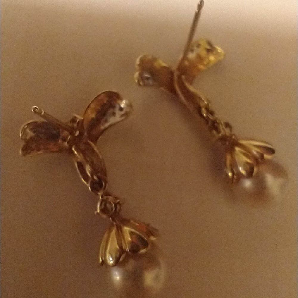 Vintage 14KT gold combination cast and assembled pearl and diamond post earrings